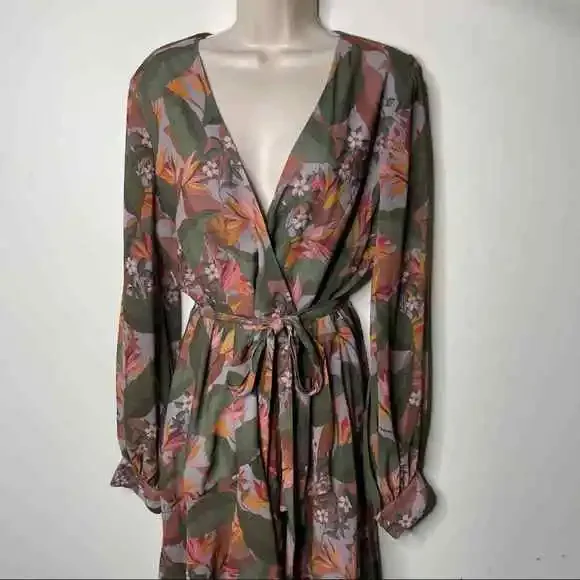 Badgley Mischka Multi Floral Wrap Dress sz 16 - Picture 4 of 11